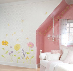 Flower Garden Fairy Butterflies Wall Mural Peel & Stick Wallpaper Stickers for Girls