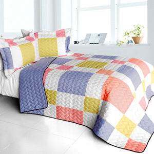 Pink & Blue Geometric Teen Girl Bedding Full/Queen Patchwork Quilt Set Bedspread