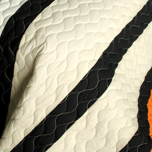 Black Orange Tan Striped Teen Boy Bedding Full/Queen Quilt Set - Detail