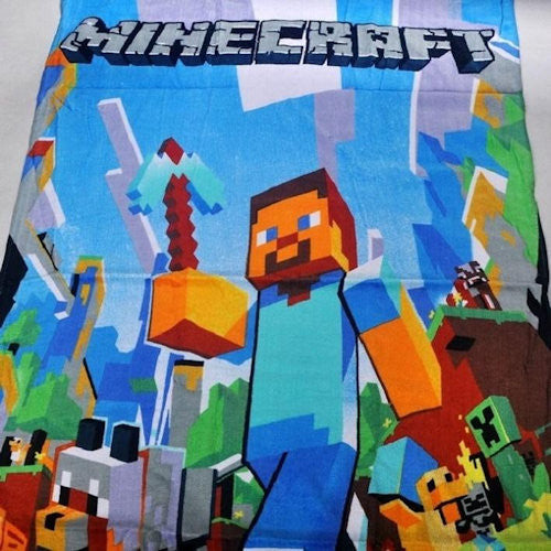 Minecraft Steve Kids Beach / Bath Towel 28" x 55" Blue / Green / Characters