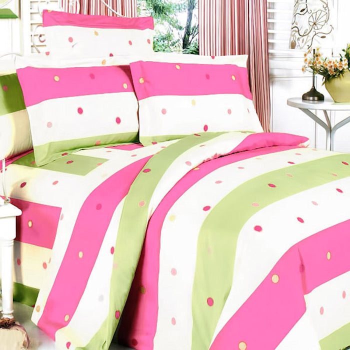 Pink Green Polka Dot Striped Teen Girl Bedding Twin Full Queen King Duvet Cover Set Quilt Bedspread or Sheets