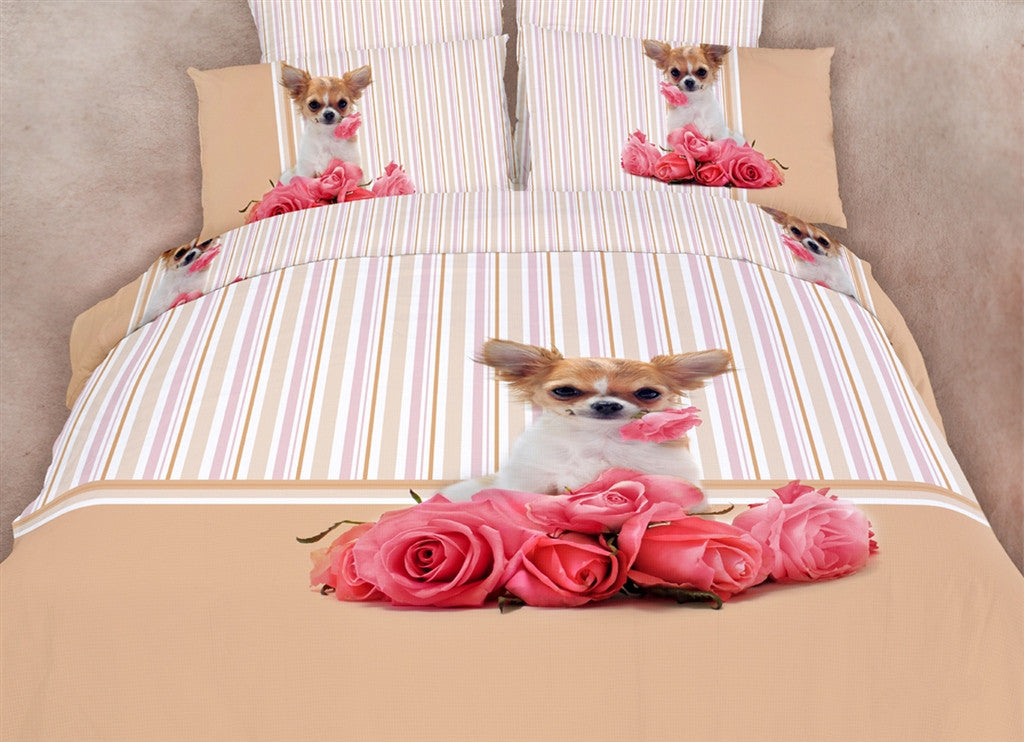 Luxury Cotton Chihuahua Roses Puppy Dog Themed Girls Bedding