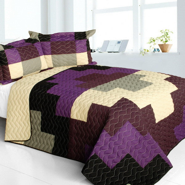 Purple Black & Tan Checkered Teen Bedding Full/Queen Quilt Set Geometr ...