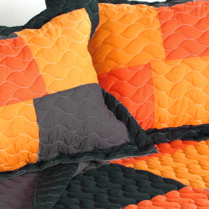 Black Orange Patchwork Teen Boy Bedding Full/Queen Quilt Set Gray Colorblock Bedspread
