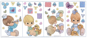 NEW Vintage Precious Moments Precious Patchwork 6 PC Nursery Collection - 4 PC Crib Bedding Set Boys & Girls - Wall Decals & Musical Mobile 2004 Rare