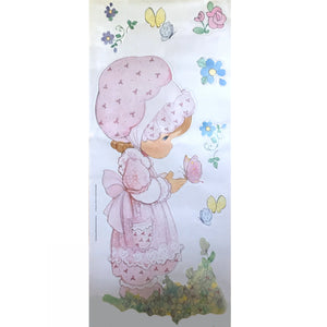 Vintage Precious Moments Girl with Bonnet & Butterfly Giant Wall Decal Mural 17" x 40" Peel & Stick 8 Stickers