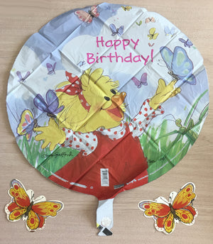 Suzy's Zoo Suzy's Butterflies Happy Birthday 20" Party Balloon with 2 Butterfly Flitters