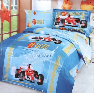 Elegant Cotton Race Car Formula One Boys Bedding Twin Duvet Cover Set Red or Blue