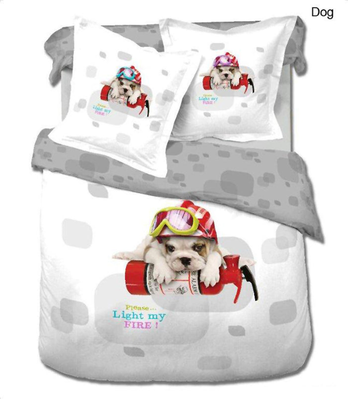 Luxury Cotton Bulldog Puppy Dog Bedding Kids Twin 4pc Duvet Cover Set Designer Ensemble