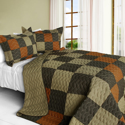 Parure de lit patchwork marron rouille et kaki terre, ensemble de courtepointe pour lit double/queen, couvre-lit géométrique, cabane rustique masculine