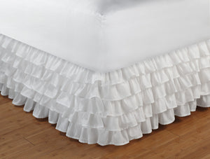 White Multi-Ruffled Sheer Bed Skirt / Dust Ruffle Twin Full Queen King 15" or 18" Drop
