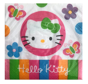 Hello Kitty Rainbow Stripe Flowers & Butterflies Small Beverage Party Napkins 16 CT