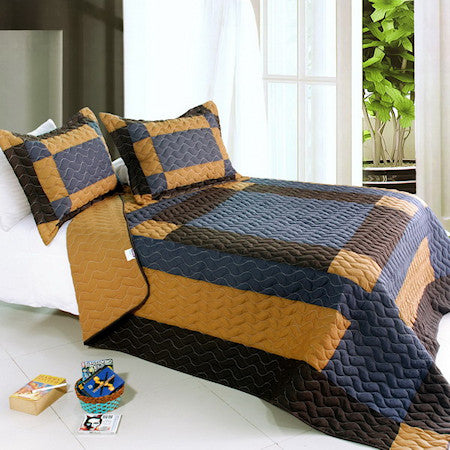 Navy Blue & Brown Teen Boy Bedding Full/Queen Quilt Set Geometric Bedspread