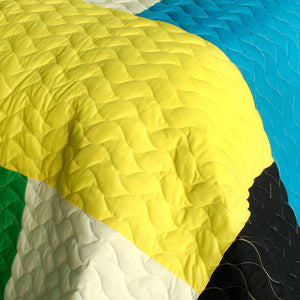 Geometric Blue Green Yellow Patchwork Teen Boy Bedding Full/Queen Quilt Set - Detail