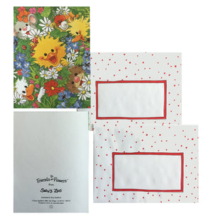 Suzy's Zoo Peeking Friends Blank Memo Note Greeting Card with Envelope - Flowers & Friends