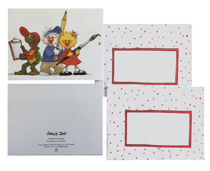 Suzy's Zoo School Artists Memo Note Greeting Card with Envelope - Suzy Jack Corky Characters - Teacher / Classroom