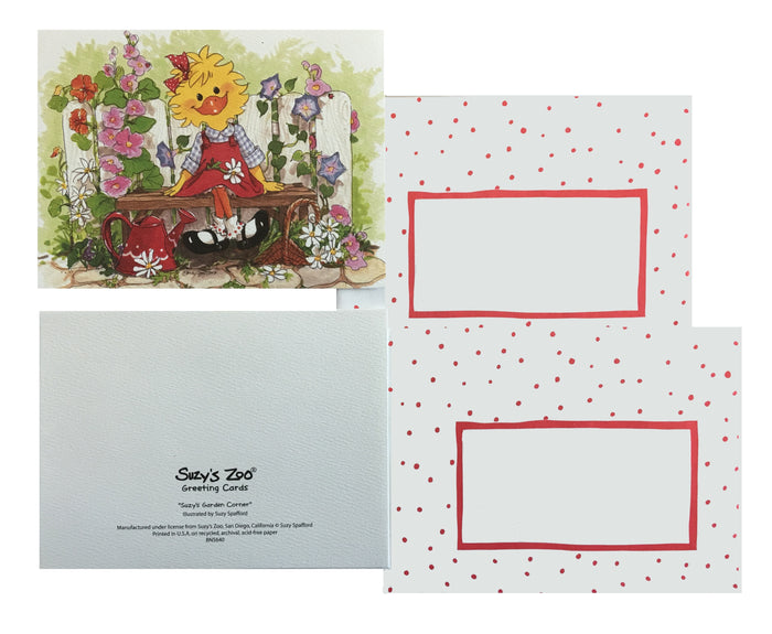 Suzy's Zoo Suzy's Garden Corner Blank Memo Note Greeting Card with Envelope - Suzy Ducken with Flowers