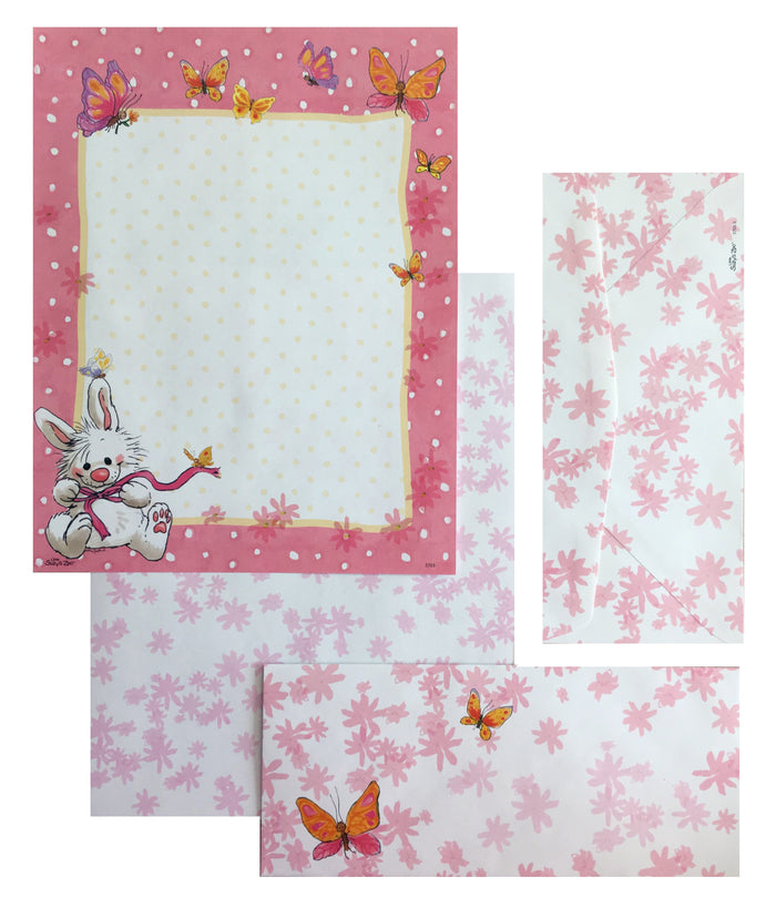 Little Suzy's Zoo Baby Bunny Lulla & Butterflies Pink 2pc Computer Stationery Set - 8 1/2" x 11"