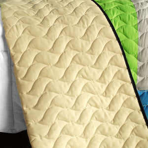 Lime Green Blue Teen Bedding Full/Queen Geometric Quilt Set - Back