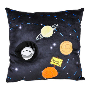 Outer Space Black Plush Decorative Pillow 13" with Attached Rocket Toy