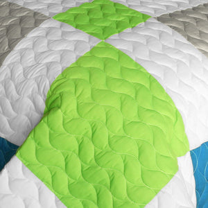 Lime Green Blue Teen Bedding Full/Queen Geometric Quilt Set - Detail