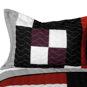 Elegant Black White Red & Gray Teen Boy Bedding Full/Queen Quilt Set - Pillow Sham