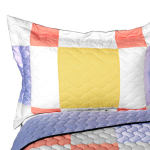 Pastel Pink & Blue Geometric Teen Girl Bedding Full/Queen Patchwork Quilt Set - Pillow Sham