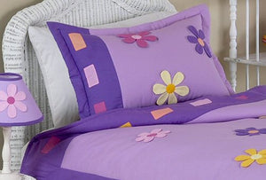 Purple Kids Pillow Sham for Girls - Daisies Collection