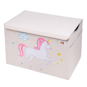 Unicorn Appliqued Toy Storage Chest / Foldable Canvas Box / Bin 24"