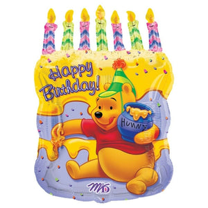 Winnie The Pooh Shaped Birthday Cake & Candles Jumbo 23" Happy Birthday Party Balloon