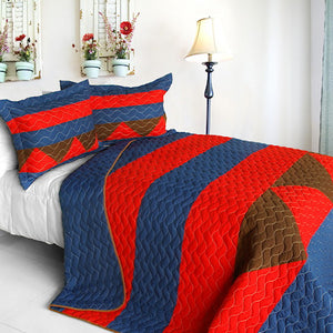 Red Blue Brown Geometric Teen Boy Bedding Full/Queen Quilt Set Modern Striped Bedspread