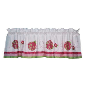 Modern Ruffled Pink Green Ladybug Ruffled Cotton Window Valance Embroidered Lined Kid Girl 18 x 70"