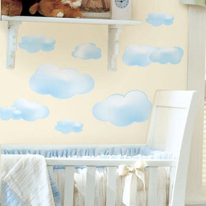 Clouds Wall Decals Stickers Peel & Stick Kids Room or Nursery White & Blue