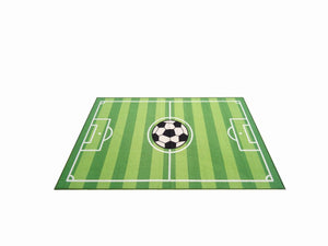 Striped Soccer Field & Soccer Ball Rectangle Green Sports Rug