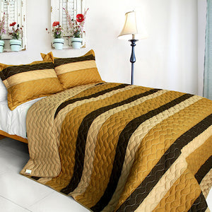 Brown Striped Teen Boy Bedding Full/Queen Quilt Set Oversized Bedspread