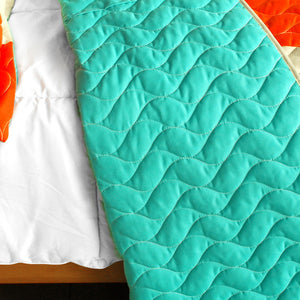 Modern Orange Green Patchwork Teen Bedding Full/Queen Quilt Set - Back
