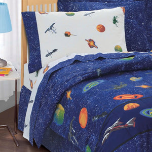 Planets Outer Space Bedding for Boys Twin or Full Comforter Set Bed in Bag Galaxy Navy Blue Ensembe