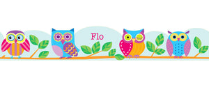 Cute Pink Blue Owls Peel & Stick Personalized Wall Border
