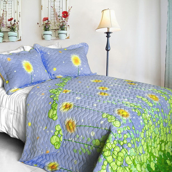 Blue Green Spring Meadow Girl Bedding Twin Full/Queen King Quilt Set Cotton Bedspread Dandelions