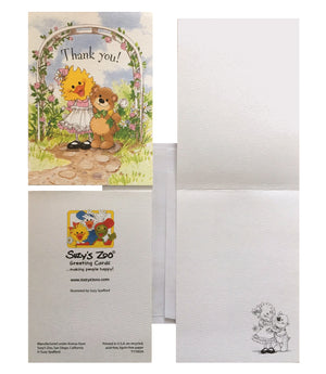 Suzy's Zoo Suzy Ducken & Willie Bear Garden Hug Thank You Greeting Card with Envelope