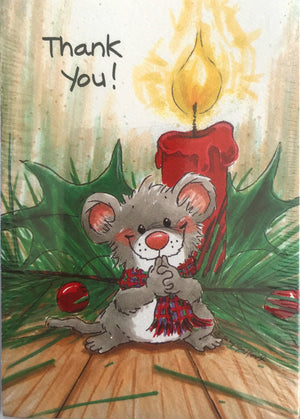 Suzy's Zoo Christmas Mouse with Candle Thank You Greeting Card with Envelope