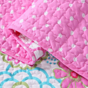 Pink Green Flower Garden & Polka Dot Girl Bedding Twin Full/Queen King Quilt or Comforter Set