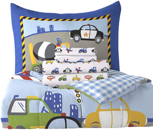 Cars, Trucks, Planes, Police Car Boys Bedding 5pc Twin Comforter Set Bed in a Bag