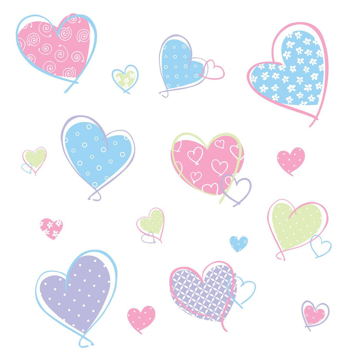 Pastel Hearts Peel & Stick Wall Decals Stickers Pink Blue Purple