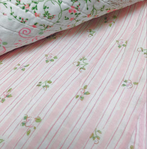 Romantic Shabby Chic Pink Lace Girl Bedding Twin Full/Queen King Ruffled Quilt Set with Stripes & Floral Print