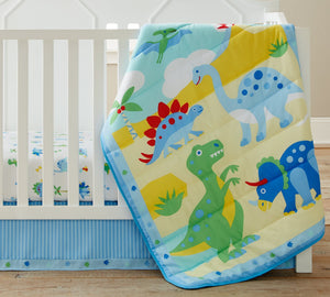 Dinosaur Land Baby Crib Bedding 3-Piece Blue Microfiber Nursery Set