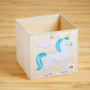 Unicorn 13" Cube Canvas Toy Storage Box / Bin with Applique