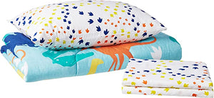 Blue Dinosaur Icons & Footprints Toddler Bedding 4pc Bed in a Bag Comforter & Sheet Set