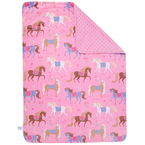 Pony Horses Pink Baby Crib or Toddler Blanket Plush Velour Minky Throw