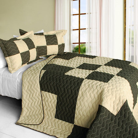 Rustic Cabin Brown Tan Geometric Patchwork Bedding Full/Queen Quilt Set Modern Bedspread